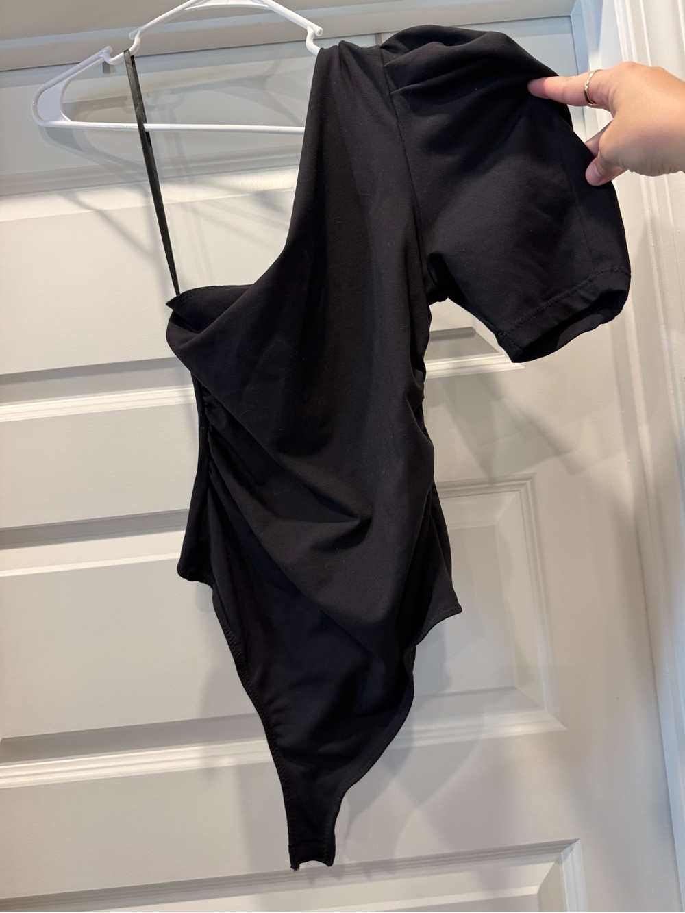 Free People Black One-Shoulder Asymmetric Bodysuit